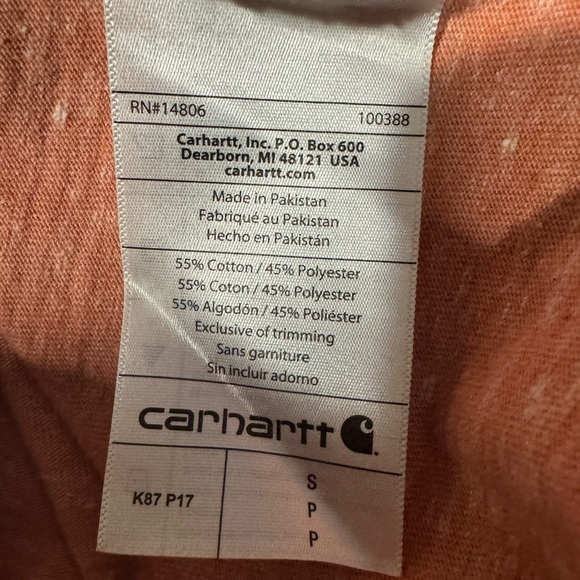 Carhartt Loose Fit Heavyweight Pocket T Shirt Men’s Size Small Orange Heather - Picture 8 of 9